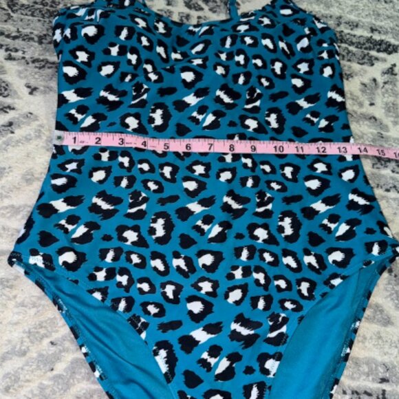 Blue Leopard Animal Print Women's One Piece Swimsuit Cheeky Full Coverage L - Picture 6 of 10